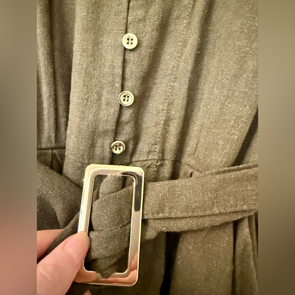 ZARA Olive Green Midi Shirt Dress with Button Front and Tie Belt Size XS - Picture 3 of 6